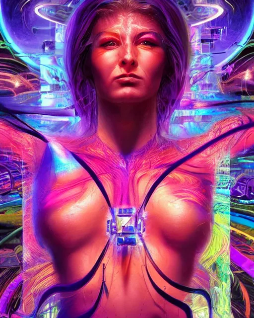 Image similar to a powerful energy psychedelic matrix priestess, by alexander fedosav, hyper detailed digital matte painting, concept art, hyperrealism, 1 6 k resolution, cinema 4 d, 8 k resolution, trending on artstation, behance hd, a masterpiece, by stephan martiniere, particles, cel - shaded, power bright neon energy, by david a. hardy,