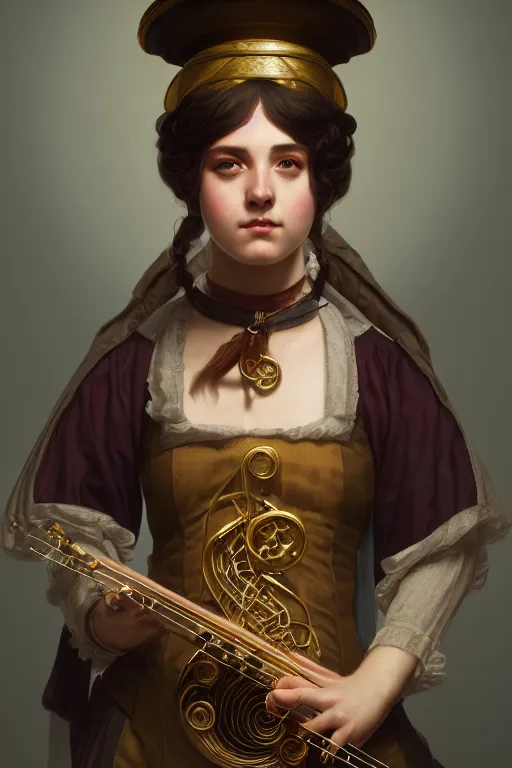 Image similar to a portrait of a fantasy bard, bored, illustration, soft lighting, soft details, painting oil on canvas by Edmund Blair Leighton and Charlie Bowater octane render trending on artstation d&d characters, 4k, 8k, HD