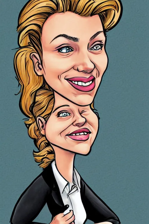 Prompt: funny caricature of scarlett johansson, cartoon by achille superbi