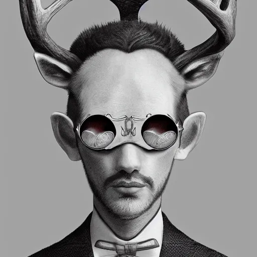 Image similar to a portrait of a deer lord with monocle and top hat, intricate detail, digital art, trending on artstation