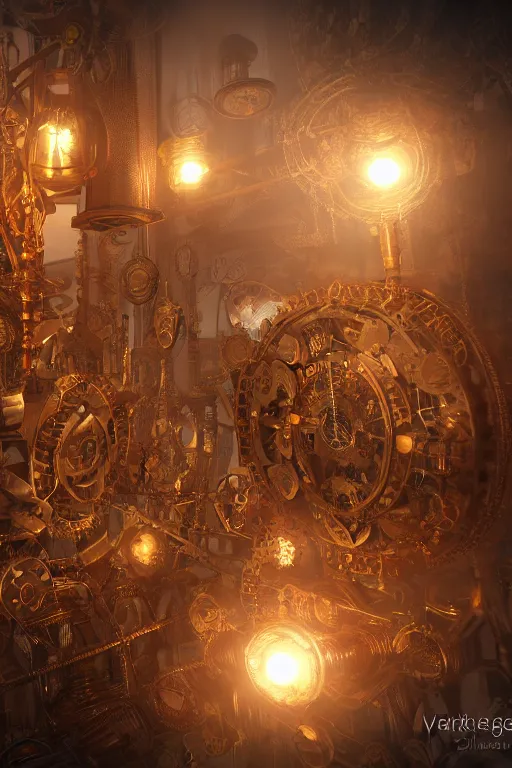 Prompt: steampunk clockwork maze of ivory and gold, volumetric lighting, ray tracing, smoke, octane render, bokeh, artstation