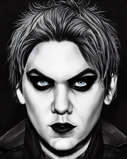 Image similar to “portrait of Gerard way, gothic, trending on ArtStation, hyper detailed”