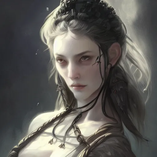 Image similar to detailed portrait of a cute undead girl, beautiful, fantasy, intricate, elegant, highly detailed, digital painting, artstation, concept art, matte, sharp focus, illustration, art by aenaluck, artgerm and roberto ferri and greg rutkowski, epic fantasy, digital painting