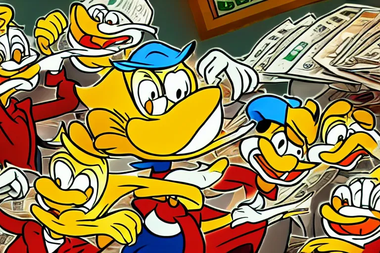 Prompt: Scrooge McDuck reacting to the Bitcoin crash, 8k, real photo, CryEngine