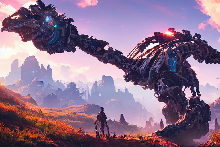 Image similar to rollerback machine creature robot of horizon forbidden west horizon zero dawn radiating a glowing aura global illumination ray tracing hdr fanart arstation by ian pesty and alena aenami artworks in 4 k