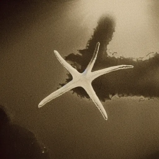 Image similar to North korean starfish monster, kaiju-eiga, thriller, monochrome, film grain, flare, backlit