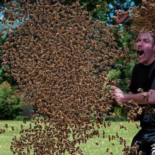 Image similar to man covered in bees, screaming and flailing