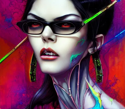 Image similar to a Demon Slayer portrait of Bayonetta , tall, pale-skinned, and slender woman with lime green eyes and long eyelashes by Stanely Artgerm,Tom Bagshaw,arthur adams,Carne Griffiths,trending on DeviantArt,street art,face enhance,chillwave,maximalist,full of color,glittering