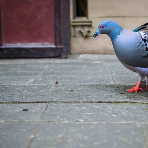 Prompt: a pigeon with a dog head, photography