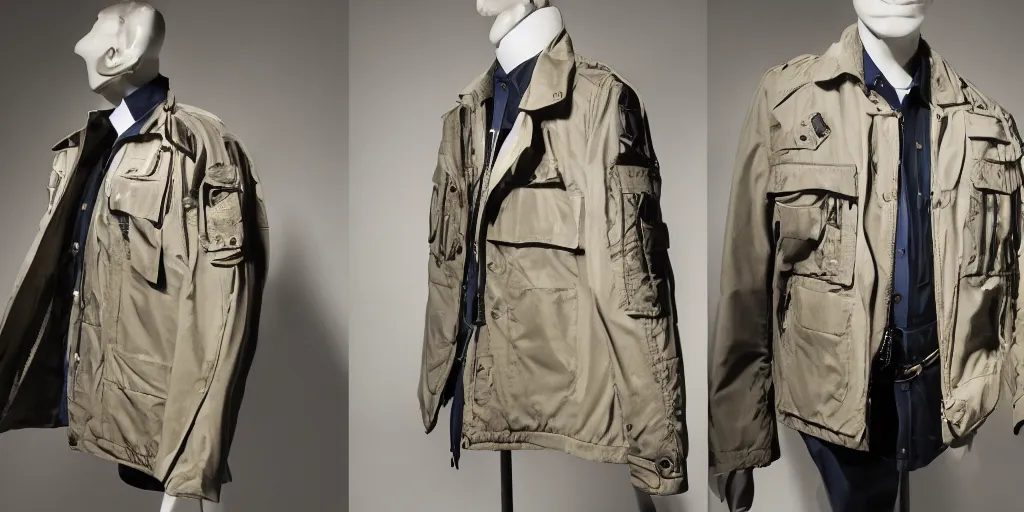 Image similar to photo of a designer menswear jacket designed by Marc Jacobs inspired by dutch police jackets, 4k, studio lighting, canon eos 6d, ƒ/8