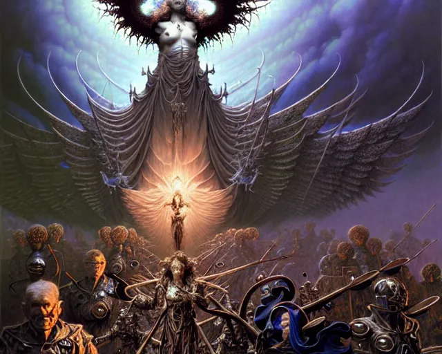 Image similar to the army of darkness and angels, fantasy character portrait made of fractals facing each other, ultra realistic, wide angle, intricate details, the fifth element artifacts, highly detailed by peter mohrbacher, hajime sorayama, wayne barlowe, boris vallejo, aaron horkey, gaston bussiere, craig mullins