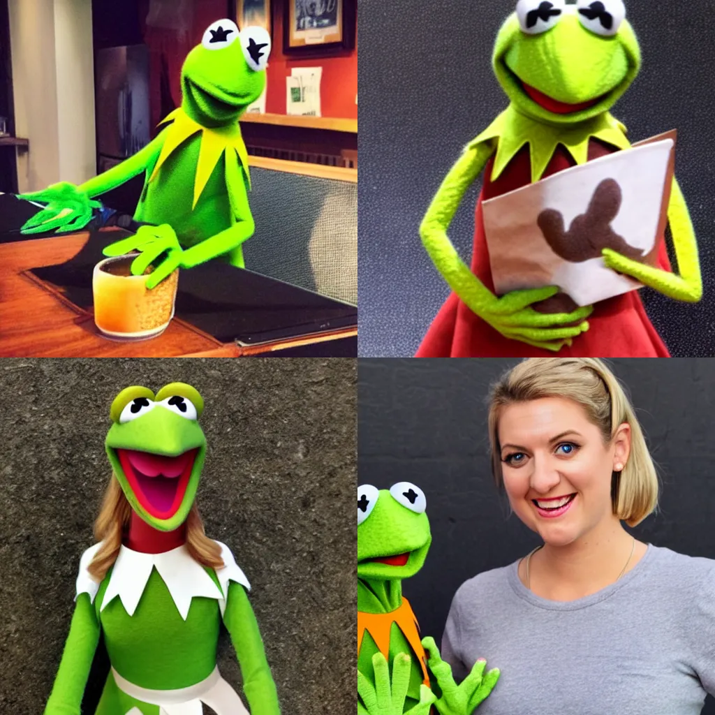 Prompt: kermit muppet of Elyse Willems