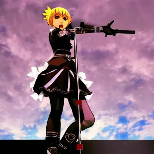 Prompt: Aigis from Persona 3 singing on stage