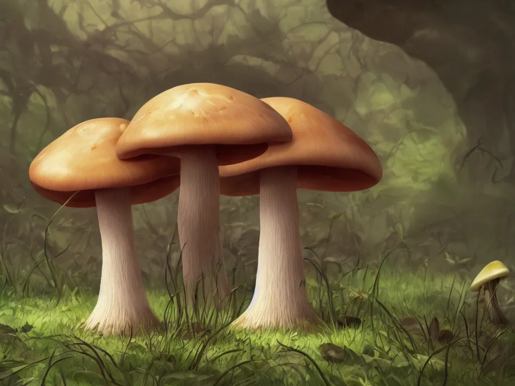 Image similar to award winning hyper-realistic portrait of a mushroom with large round eyeballs, film still in the style of Studio Ghibli, by Hayao Miyazaki, high quality, detailed, 8k, amazing