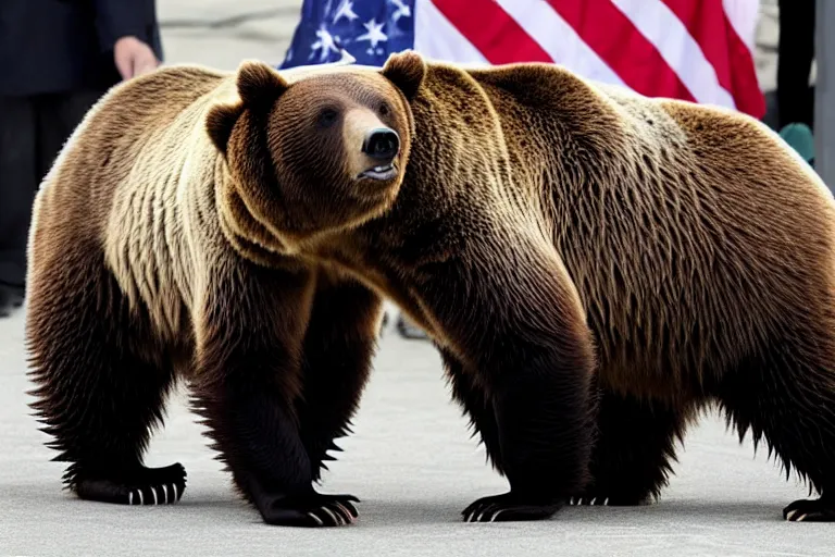 Image similar to literal grizzly bears screaming on the floor of the NYSE as the markets rally to all-time-highs, high definition color photograph