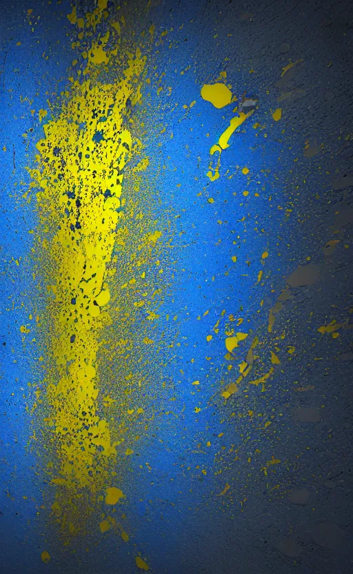 Prompt: contemporary sculpture, dark blue liquid splatters, yellow backdrop, abstract, smooth surface, 4k, unreal engine, 3d render