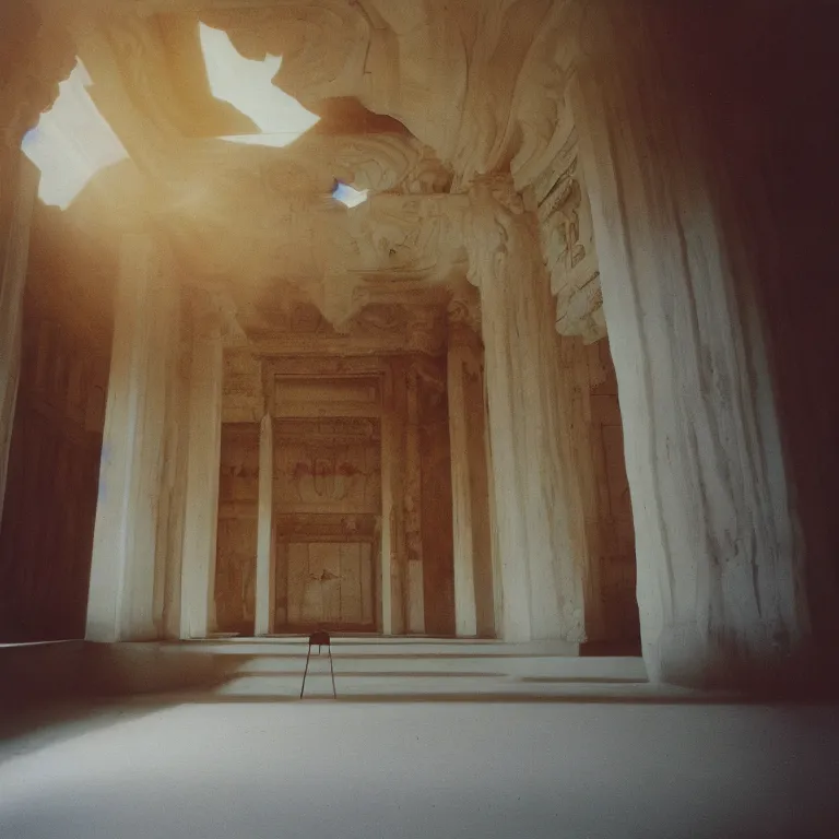 Image similar to boards of canada inside a marble temple, film photo, soft lighting album cover, nostalgia, gradient, light reflection