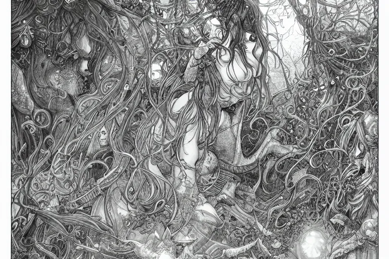 Image similar to green fairy land, beautiful, mesmerizing, concept art, intricate linework, detailed and intricate environment, artstation, inspired by monstress comic, sana takeda