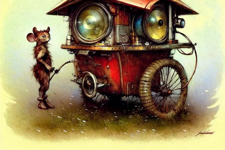 Image similar to adventurer ( ( ( ( ( 1 9 5 0 s retro future robot mouse jukebox wagon house. muted colors. ) ) ) ) ) by jean baptiste monge!!!!!!!!!!!!!!!!!!!!!!!!! chrome red