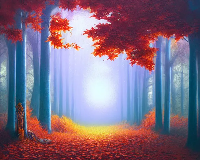 Prompt: retro pop surrealism alcove, autumn overgrowth, alena aenami, ferdinand knab, radiant light