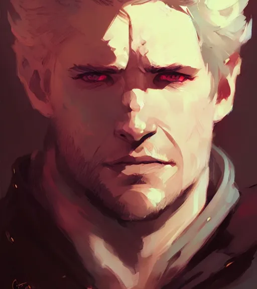 Prompt: portrait of cullen from dragon age with golden eyes by atey ghailan, by greg rutkowski, by greg tocchini, by james gilleard, by joe fenton, by kaethe butcher, dynamic lighting, gradient light blue, brown, blonde cream and white color scheme, grunge aesthetic