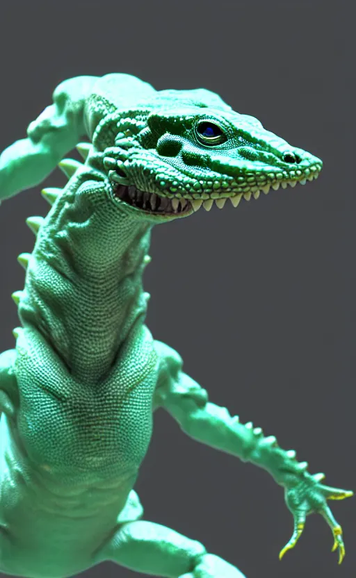 Image similar to humanoid lizard screaming, made of white translucent gelatin, under water, cinematic render, octane renderer