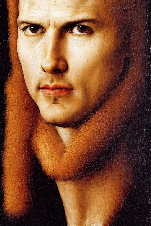 Prompt: renaissance 1 6 0 0 portrait of tom cruise, oil painting by jan van eyck, northern renaissance art, oil on canvas, wet - on - wet technique, realistic, expressive emotions, intricate textures, illusionistic detail