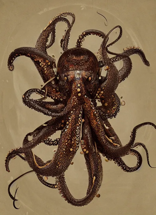 Image similar to portrait of a futuristic geisha octopus cyborg, made from million point clouds, in the style of ghost in the shell, kintsugi, modern fine art, fractal, intricate, elegant, highly detailed, digital photography, subsurface scattering, by jheronimus bosch and greg rutkowski,