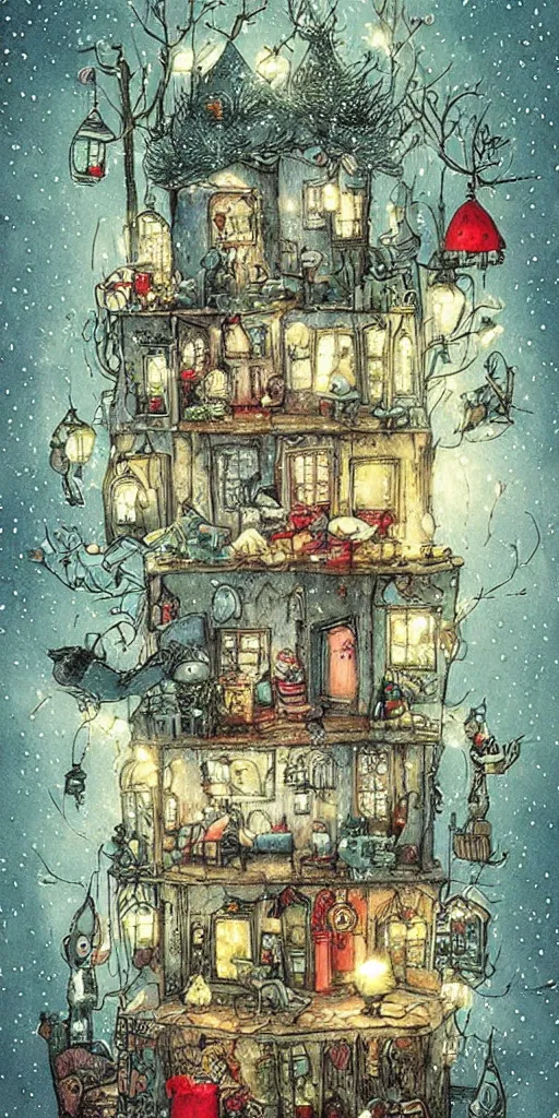 Image similar to an indoors christmas scene by alexander jansson