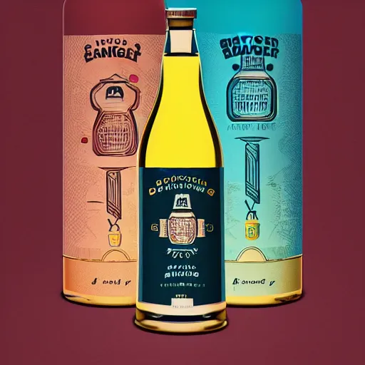 Image similar to liquor, packaging design, premium quality, limited edition, artist, bold, front label, trending, behance, packaging of the world, bright colors, stanger stranger