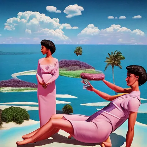 Image similar to whimsical, hyperrealistic surrealism, award winning masterpiece with incredible details, Pegge Hopper, a surreal vaporwave liminal space, highly detailed, trending on ArtStation