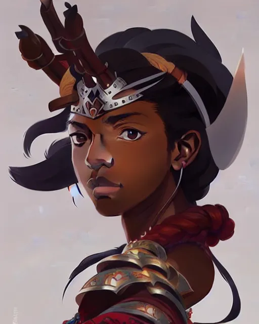 Prompt: azctec warrior, ( coco jones ), detailed perfect face, exquisite details, fire magic, mid view, design on a white background, by studio muti, greg rutkowski makoto shinkai takashi takeuchi studio ghibli