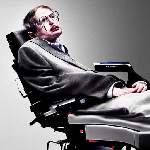 Prompt: a portrait of Stephen Hawking, hyper realism, studio lighting, professional,