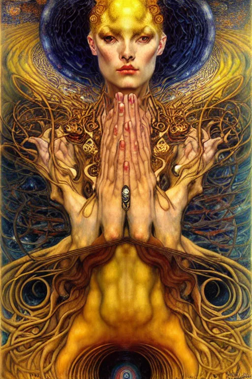 Image similar to Divine Chaos Engine by Karol Bak, Jean Delville, William Blake, Gustav Klimt, and Vincent Van Gogh, symbolist, visionary