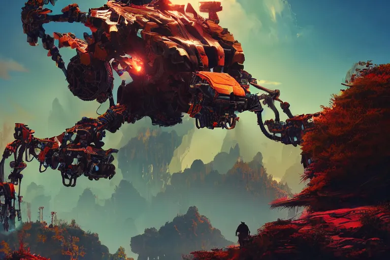 Image similar to scorcher machine mecanical creature robot of horizon forbidden west horizon zero dawn bioluminiscence global illumination ray tracing hdr fanart arstation by ian pesty and alena aenami artworks in 4 k