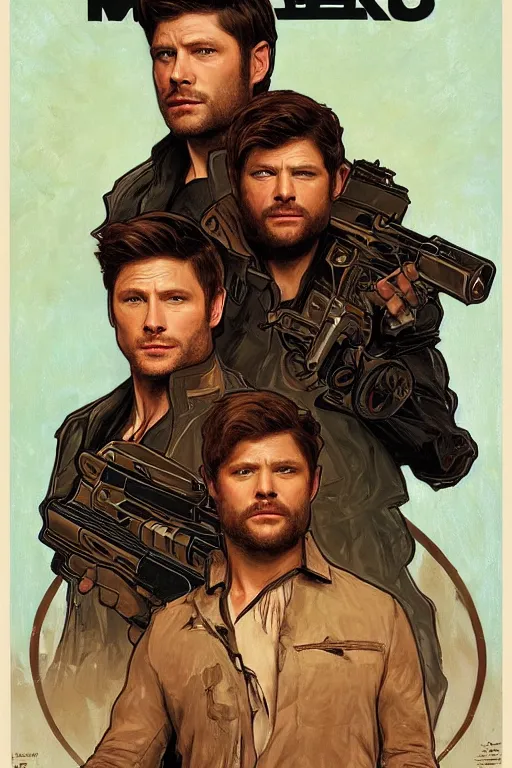 Image similar to a detailed matte portrait of jensen ackles dressed as has solo and misha collins as chewbacca, masterpiece, 8 k, art by alphonse mucha and greg rutkowski