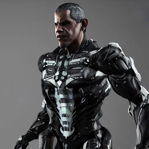 Image similar to Obama as Samuel Rodrigues from Metal Gear Rising, 40nm lens, shallow depth of field, split lighting, 4k,