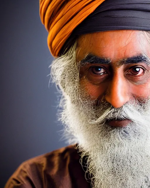 Image similar to A portrait of Sadhguru, highly detailed, trending on artstation, bokeh, 90mm, f/1.4