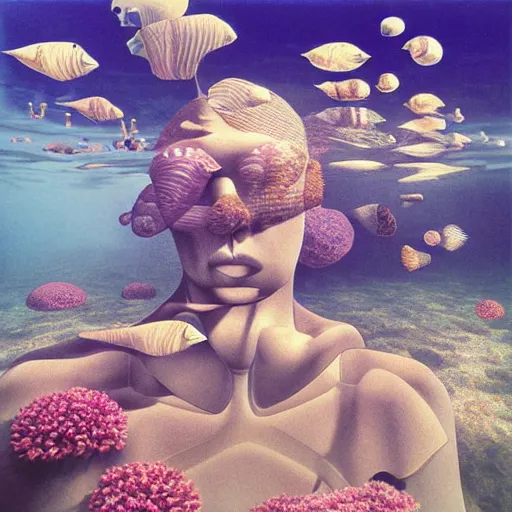 Prompt: underwater, David Friedrich, giant marble chess pieces, gold rings, liminal spaces, party balloons, checkered pattern, mirrors, David Friedrich, award winning masterpiece with incredible details, Zhang Kechun, a surreal vaporwave vaporwave vaporwave vaporwave vaporwave painting by Thomas Cole of an old pink mannequin head with flowers growing out, sinking underwater, highly detailed