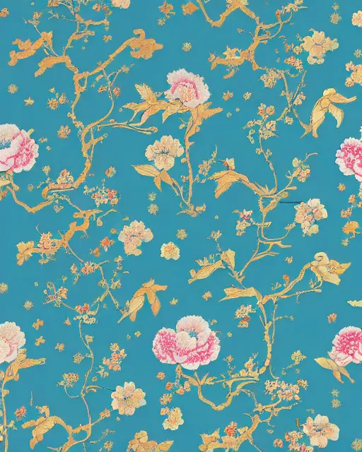 Prompt: astral flowers, chinoiserie wallpaper, dreamworks