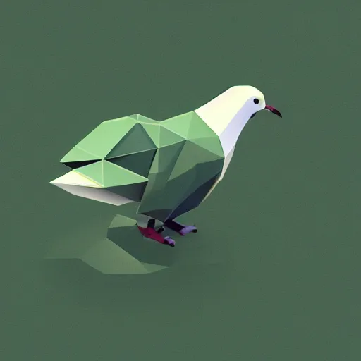 Image similar to isometric, vector, a green dove, low poly, cgsociety, black background, volumetric lighting, digital art