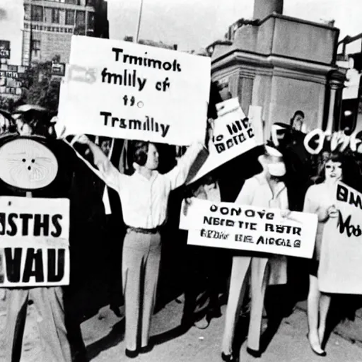 Prompt: 1 9 6 0 s protestors holding signs protesting against the tv show family guy