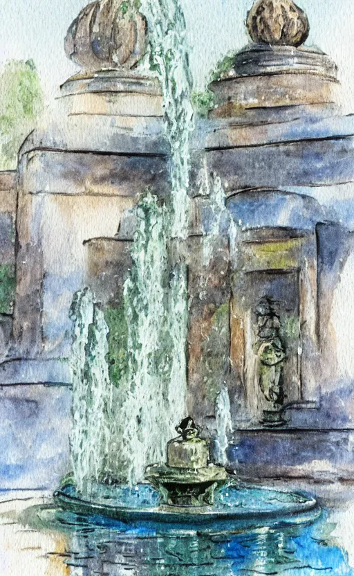 Image similar to Fountain Watercolor sketch, highly detailded