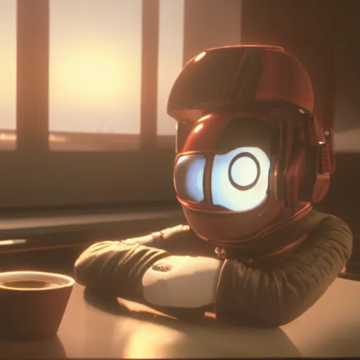 Prompt: a hyperrealistic octane render of max from flight of the navigator having coffee with hal 9 0 0 0, unreal engine, 8 k, ultrarealistic, photorealism