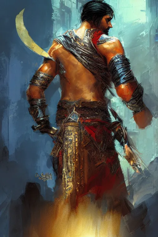 Prompt: prince of persia warrior within portrait by craig mullins