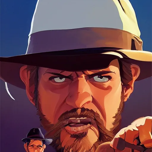 Image similar to face icon stylized minimalist raiders of the lost ark 1 9 8 1, loftis, cory behance hd by jesper ejsing, by rhads, makoto shinkai and lois van baarle, ilya kuvshinov, rossdraws global illumination