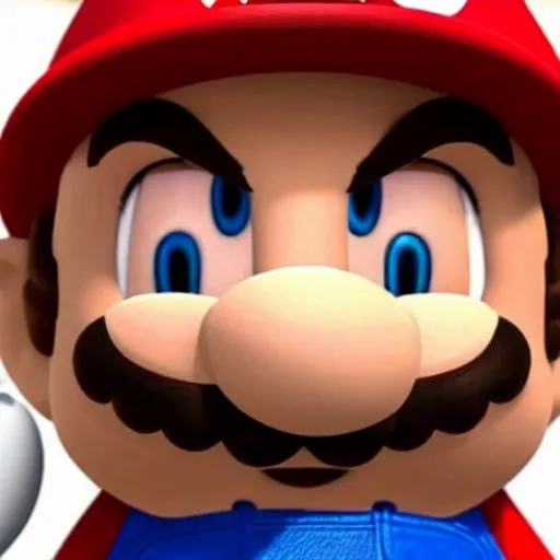 Prompt: extremely zoomed-in photo of Super Mario crying, wiping tears away from his eyes