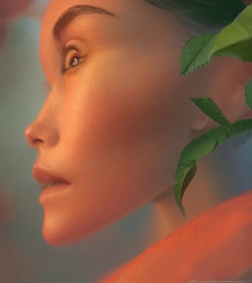 Image similar to highly detailed macro shot of a human portrait of a rose, unreal engine, loish, rhads, makoto shinkai and tom bagshaw, reflective global illumination, god rays, detailed and intricate environment