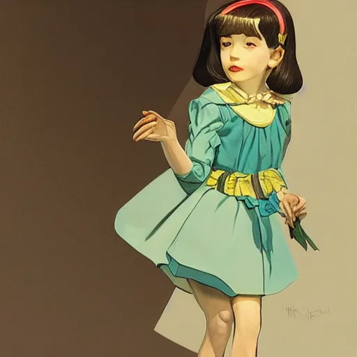 Image similar to little girl wearing an gucci's outfit. art by ilya kuvshinov, inspired by balthus, highly detailed, 8 0 s anime art style, realistic,