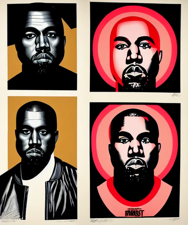 Image similar to portraits of kanye west by shepard fairey
